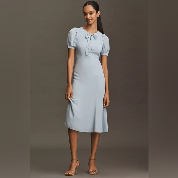 Reformation Dresses & Skirts - NWT Reformation x Anthropologie Delia Bow Midi Dress Light Blue Size 4